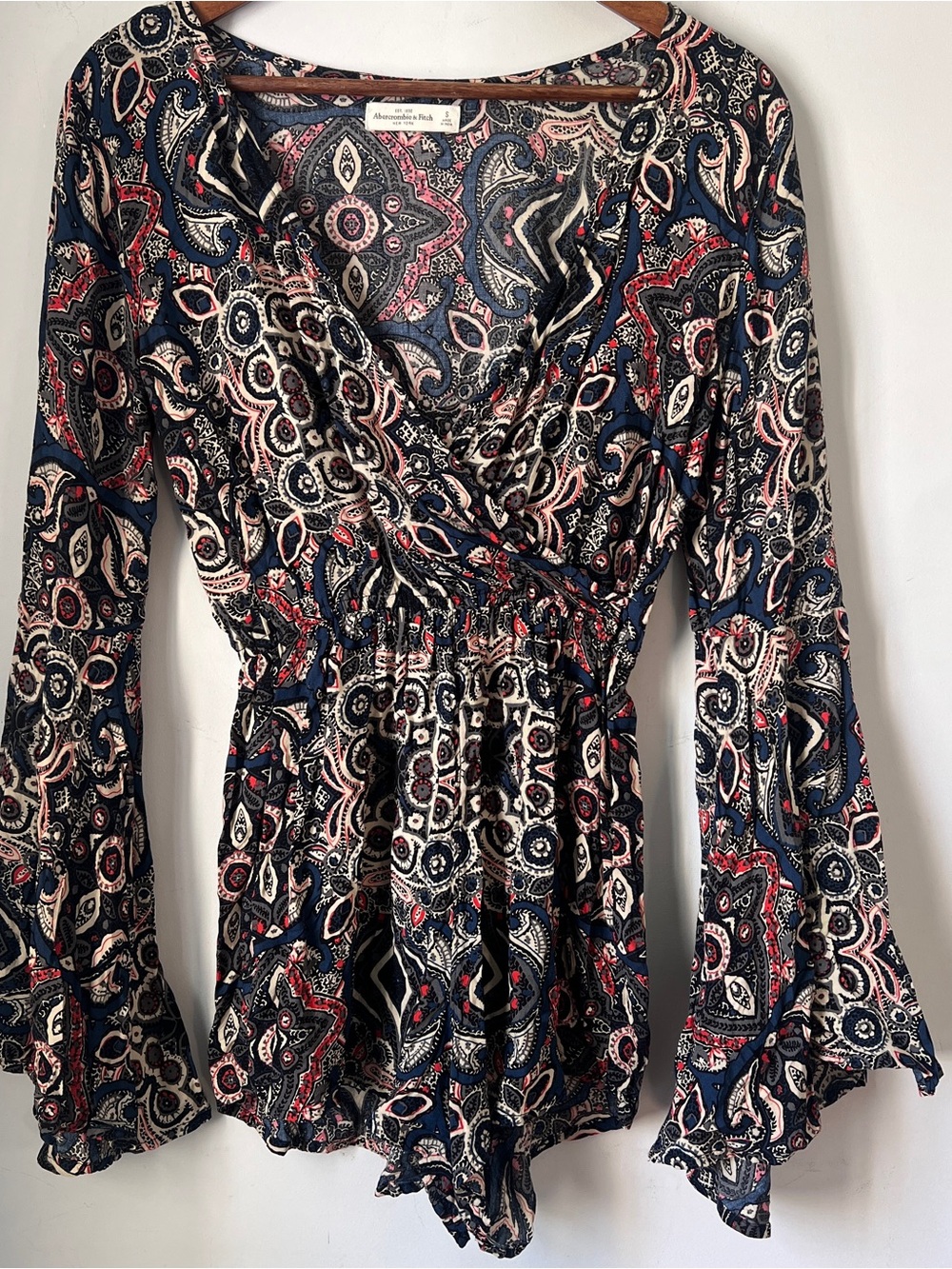 Abercrombie & Fitch Navy, Cream & Red Paisley Long-Sleeve Romper